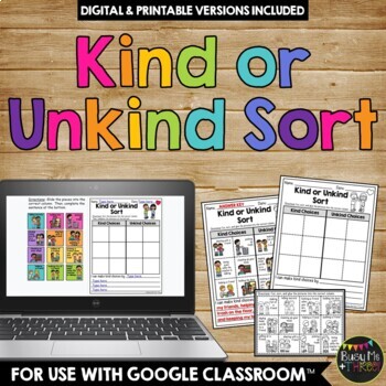 Kind and Unkind Choices Sort Worksheet Activity for Back to School