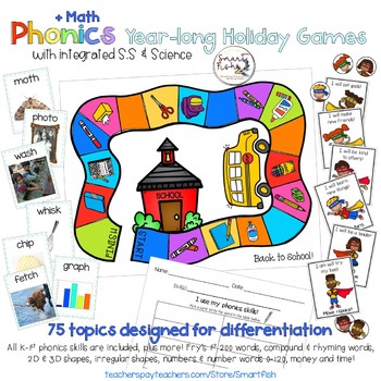 Preview of Phonics Year-long Holiday Games + Math, S.S. & Science