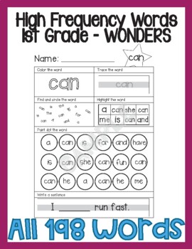 Preview of Kinder & 1st Grade Wonders - ALL 198 High Frequency Word Worksheets -Sight Words