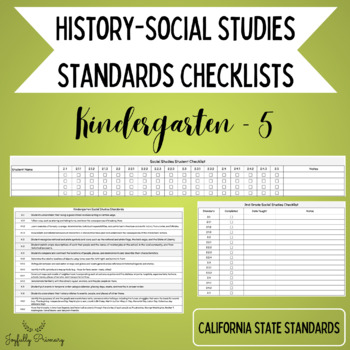 Preview of Kinder-5th Grade Social Studies Standards Checklists