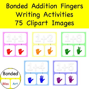 Preview of Kinder Addition Numbers Under 10 Bonded Fingers 75 clipart Writing Activities