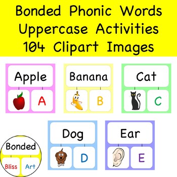 Preview of Kinder Alphabet A-Z Bonded Phonic Words 104 clipart Uppercase Activities