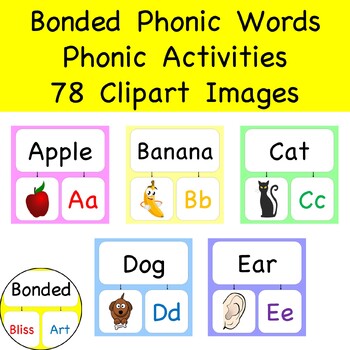 Preview of Kinder Alphabet A-Z Bonded Phonic Words 78 Clipart