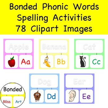 Preview of Kinder Alphabet A-Z Bonded Phonic Words Spelling 78 Clipart