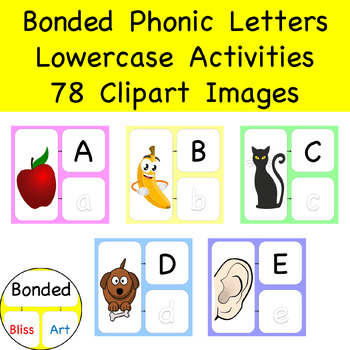 Preview of Kinder Alphabet Bonded Phonic Letters A-Z 78 clipart Lowercase Activities