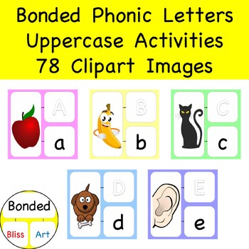 Preview of Kinder Alphabet Bonded Phonic Letters A-Z 78 clipart Uppercase Activities