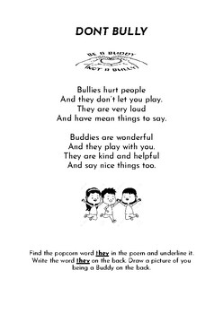 Preview of Kinder Bullying Week Poem
