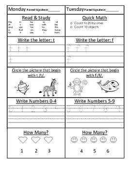 Kinder Homework Week 1 By Carlie Oelke 