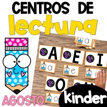 Preview of Kinder Literacy Centers Spanish - Centros de Lectura para Kinder Agosto
