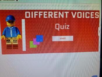Preview of Kinder Music- Voices Quiz (Talk, Whisper, Shout, Sing) Brick Themed