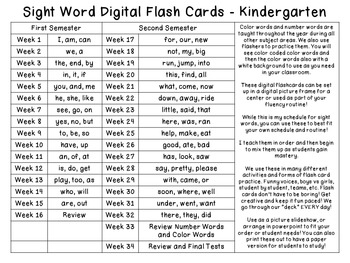Kindergarten Sight Words - Digital Flash Cards by Oh So Elementary