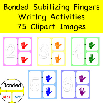 Preview of Kinder Subitizing Numbers Under 10 Bonded Fingers 75 Clipart Writing Activities