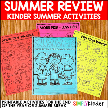 Preview of Kindergarten Summer Review Packet End of the Year Math and Reading Practice