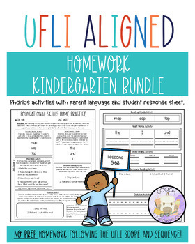 Preview of Kinder UFLI Aligned Homework Lessons 5-68 -  BUNDLE - Parent Language Embedded