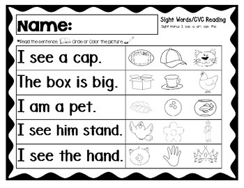 Kinder Word Work: CVC Word Reading, Simple Sentences by ...