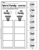 Kinder and 1st Grade BASKETBALL Word Family Reading Worksheet