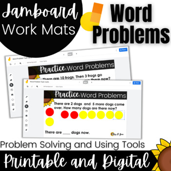 Preview of Kinder and 1st Grade Word Problems Task Cards|  Digital Math Activity 1.OA.1
