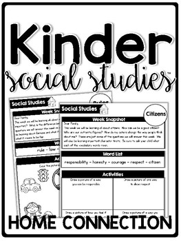 Preview of KinderSocialStudies Kindergarten Social Studies Home Connection- Newsletters