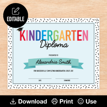 editable kindergarten graduation certificate teaching resources tpt