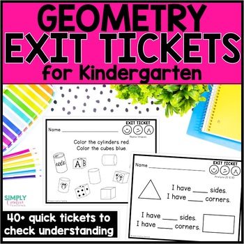 Preview of Kindergarten Geometry Math Exit Tickets, Exit Slips, 2D & 3D Shapes