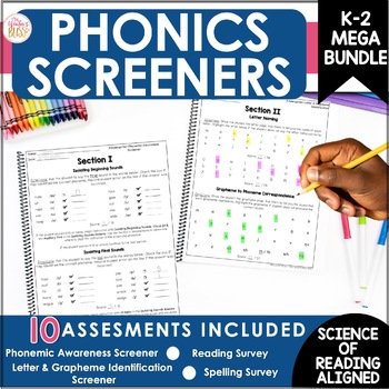 Preview of Kindergarten, 1st & 2nd Grade Phonics Screeners - Spelling Reading Assessments