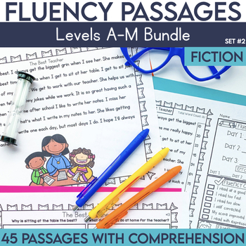 Preview of Kindergarten, 1st, 2nd Grade Reading Fluency Passages Bundle | Level A-M Set 2