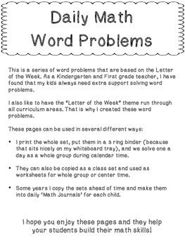 Daily Math Word Problems, Kindergarten & 1st Grade - Story Problems Add