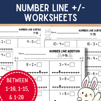 Preview of Kindergarten 1st Grade Math Worksheets Addition and Subtraction on Number Lines