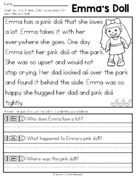 Kindergarten & 1st Grade Reading: Text-Evidence Passages SET 3 | TpT