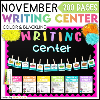 Preview of Kindergarten & 1st Grade Writing Centers NOVEMBER Themes - Thanksgiving - Autumn