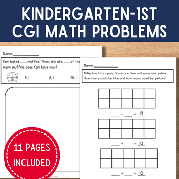 Preview of Kindergarten and First grade CGI Math Word Problems (full page)
