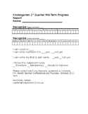 Kindergarten 1st quarter Mid Term Progress Report