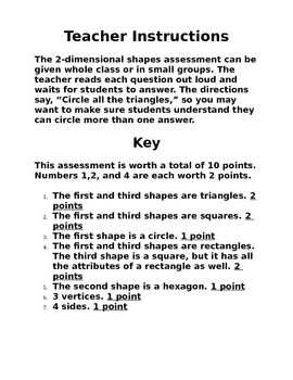 Preview of Kindergarten 2-Dimensional Shapes Assessment - K.G.A.2