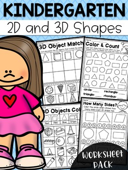 Preview of Kindergarten 2D and 3D Shapes Worksheets