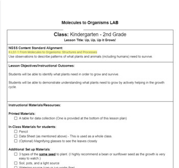 Preview of Kindergarten - 2nd Grade NGSS Lesson Plan: Molecules & Organisms