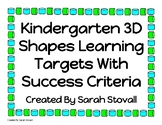 Kindergarten 3D Shapes Learning Targets w/ Success Criteria