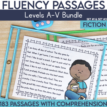 Preview of Level A-V Fiction Sets 1 & 2 Reading Fluency Passages with Comprehension Bundle