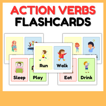 Kindergarten ACTION VERBS Flashcards l Speech Therapy ESL Vocabulary ...