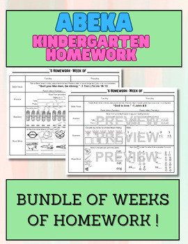 Preview of BUNDLE Kindergarten Abeka Homework Lessons 60-125 - Abeka