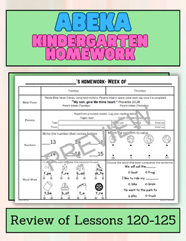 Preview of Kindergarten Abeka Homework- Review of Lessons 120-125