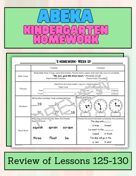 Preview of Kindergarten Abeka Homework- Review of Lessons 125-130