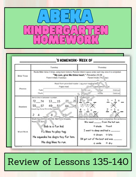 Preview of Kindergarten Abeka Homework- Review of Lessons 135-140