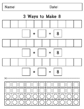 Kindergarten Addition - Cutting - and Paste - Can you make 8, 9, 10