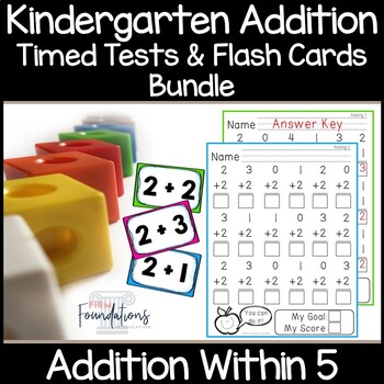 Preview of Kindergarten Addition Flash Cards and Timed Tests Bundle - Math Fact Fluency