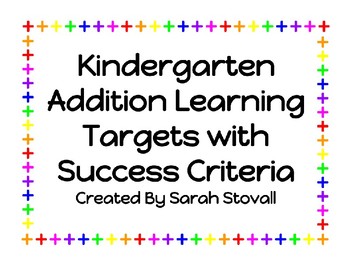 Preview of Kindergarten Addition Learning Targets with Success Criteria
