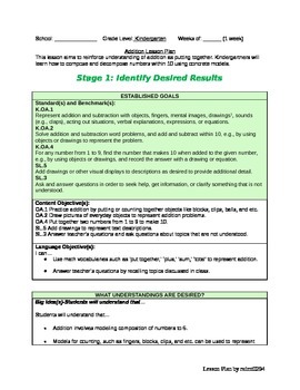 Preview of Kindergarten Addition Lesson Common Core Aligned