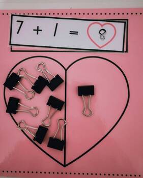 Preview of Kindergarten Addition! Make a whole heart - Placemat with Cards (1-10) - writing