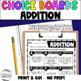 Kindergarten- Addition Math Menus - Choice Boards and Activities