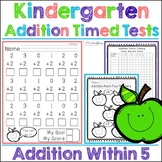 Kindergarten Addition Timed Tests- Math Fact Fluency Within 5