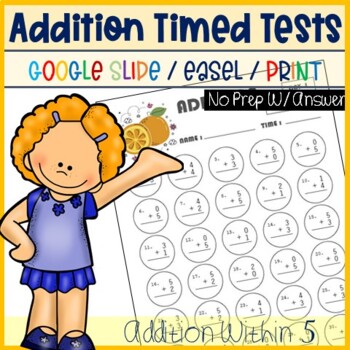 Preview of Kindergarten Addition Timed Tests - Daily Math Fact Fluency Practice Within 5_V5